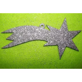   Ezüst csillámos,fa alapú HDF(nem tömörfa)   hullócsillag	1db/csomag	15x8cm 