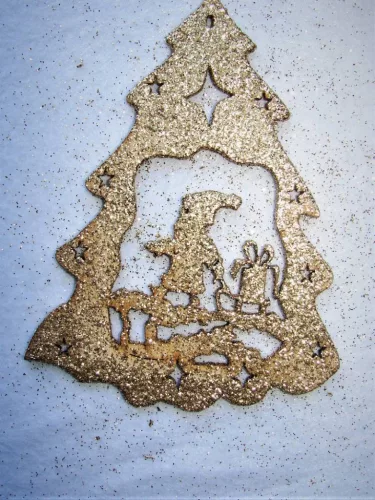 Arany Csillámos ,fa alapú HDF(nem tömörfa)   karácsonyfa dísz fenyő  télapó 	1db/csomag	13x15cm 
