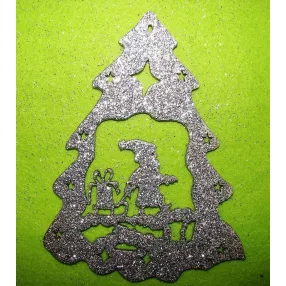   Ezüst csillámos,fa alapú HDF(nem tömörfa)   karácsonyfa dísz fenyő  télapó 	1db/csomag	13x15cm 