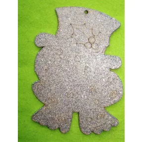   Ezüst csillámos,fa alapú HDF(nem tömörfa)   kalapos hóember	1db	15x11cm