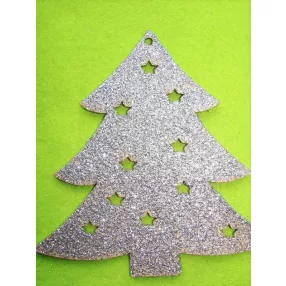   Ezüst csillámos,fa alapú HDF(nem tömörfa)   Fenyő csillaggal 	1db	15x15cm