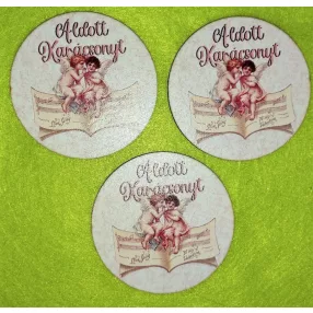   8cm kerek Nyomtatott fa Áldott Karácsonyt ovál tábla Anygyalkás 	3db/csomag	  