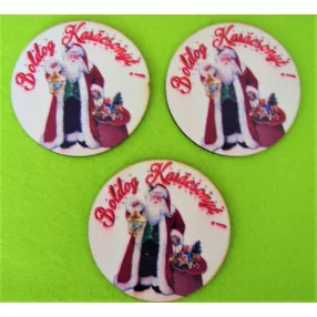   8cm Kerek Nyomtatott fa   Boldog karácsonyt  tábla télapóval fehér háttérrel	3db/csomag	