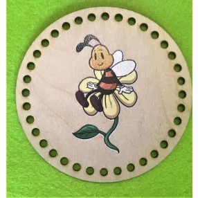   11,3 cm Kerek  Horgolható    Nyomtatott fa    tábla Méhecskés  4,5mm lyukkal	1db	