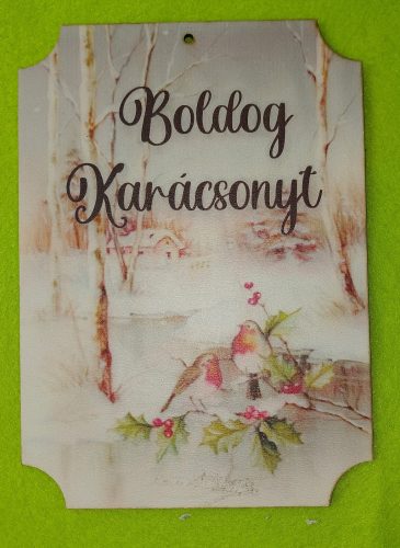 Karácsonyi kopogtató   Nyomtatott fa    Madárkás Boldog karácsony felirattal	1db	12,5x17,5cm 