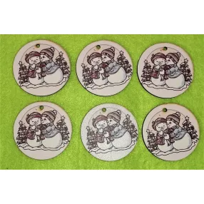 5cm kör  Nyomtatott ölelkezős  hóember pár	6db/csomag	