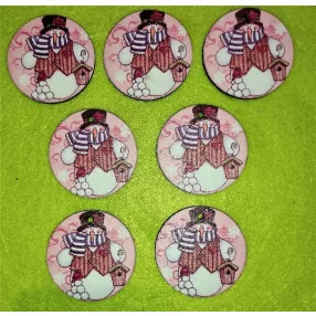   5cm kör  Nyomtatott Hóember Madáretetővel a kezében	7db/csomag	