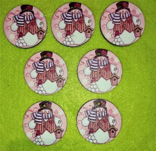 5cm kör  Nyomtatott Hóember Madáretetővel a kezében	7db/csomag	