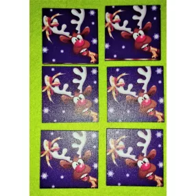   5x5cm négyzet   Nyomtatott Rudolf haranggal kék hópihés háttérrel	6db/csomag	