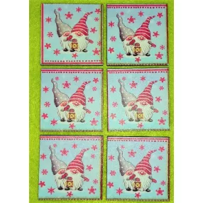   5x5cm négyzet   Nyomtatott Kettő  törpe kék hópihés  háttérrel 	6db/csomag	