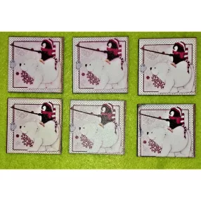   5x5cm négyzet   Nyomtatott Jegesmaci pingvinnel a hátán	6db/csomag	