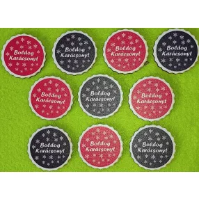   4cm  cikcakkos kör  Nyomtatott Boldog karácsonyt Piros és fekete	10db/csomag	