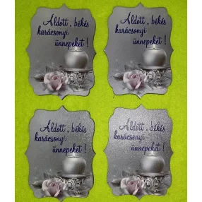   8x 6cm Nyomtatott fa Áldott , békés  karácsonyi ünnepeket ! Kék  felirattal 	4db/csomag	