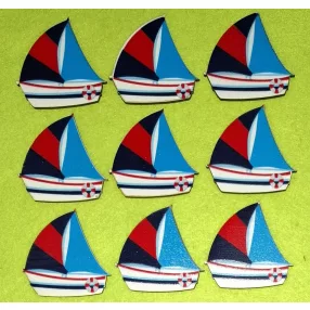    Nyomtatott fa   kék piros vitorlás hajó	9db/csomag	5x5cm 