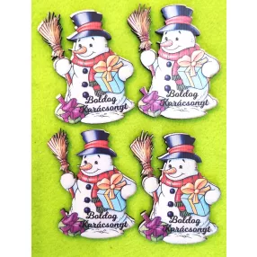   Nyomtatott fa Hóember Boldog Karácsonyt felirattal	4db/csomag	6x8cm vastagság 3mm	