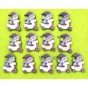 Nyomtatott fa Hóember rollerrel	13db/csomag	3x4cm 