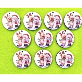   Nyomtatott fa Télapó rénszarvassal kívánság listát olvasva	10db/csomag	4cm 