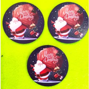    Nyomtatott fa Télapó kiszakadt zsákkal Merry Christmas felirattal	3db/ csomag 	8cm