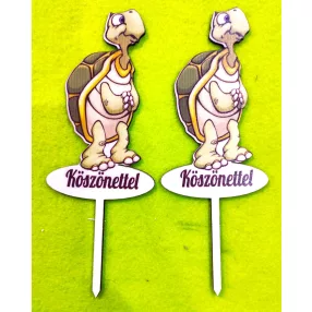   Nyomtatott fa beszúrós dísz Teknös béka  Köszönettel felirattal	2db/csomag	6,5x18cm 