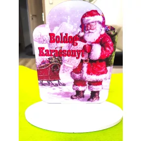   Nyomtatott   Talpas fa Télapó kívánság  listával  Boldog karácsonyt piros felirattal 	1 szett	13x17,5cm