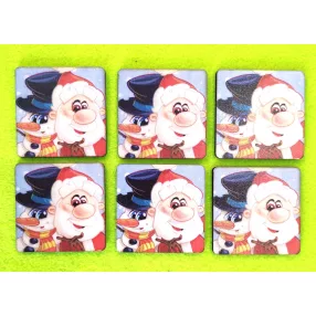 Nyomtatott  fa Vidám télapó hóemberrel 	6db/csomag	5x5cm