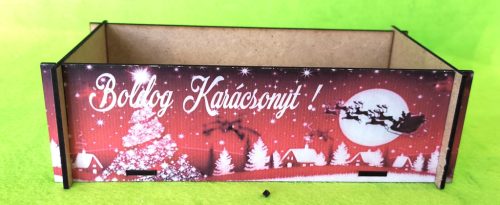  Nyomtatott  fa Doboz Piros háttér  Boldog Karácsonyt !felirattal	1db	18x10cm magasság 6cm,