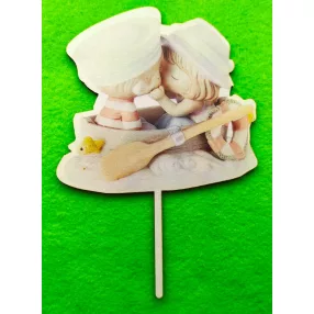   Nyomtatott  fa beszúrós  dísz Csónakban üllő pár	1db	12x18cm  