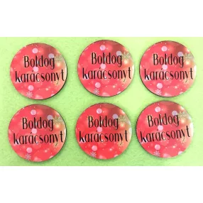   Nyomtatott Fa  Narancssárga háttérrel  Boldog karácsonyt felirattal 	6db/csomag	5cm 