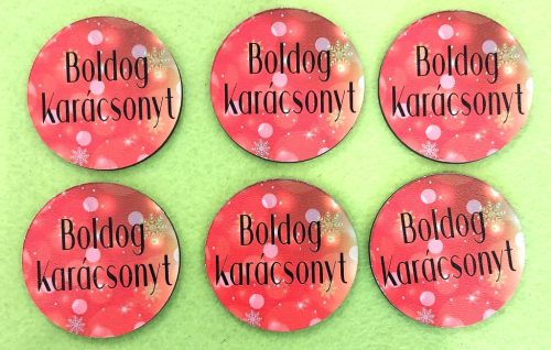 Nyomtatott Fa  Narancssárga háttérrel  Boldog karácsonyt felirattal 	6db/csomag	5cm 