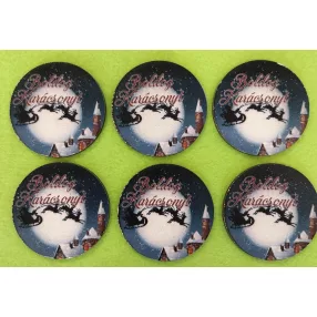   Nyomtatott Fa  Fekete háttérrel télapó szánnal Boldog Karácsonyt  felirattal 	6db/csomag	5cm 