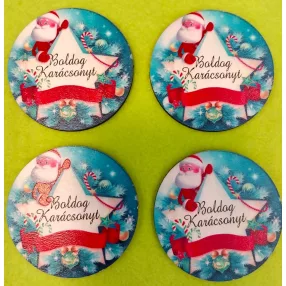   Nyomtatott  fa Kerek tábla Télapó csillaggal   Boldog Karácsonyt felirattal 	4db/csomag	6cm 