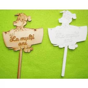   Natúr és fehér fa Beszúrós Kutyás La multi ani	2db/csomag	15x9cm 