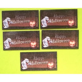   8x4cm Téglalap Nyomtatott fa  Fekete  háttér szellem és halloween tök	5db/csomag	