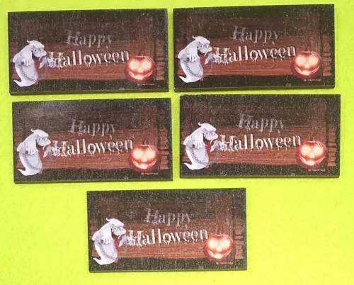 8x4cm Téglalap Nyomtatott fa  Fekete  háttér szellem és halloween tök	5db/csomag	