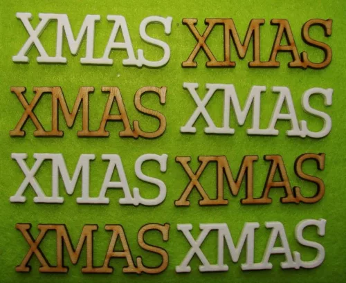  Fehér és natúr színü   ,Nyír rétegelt lemeznatúr ,Natúr,nyír rétegelt lemez  fa Xmas	8db/csomag	7,5x2,5cm 