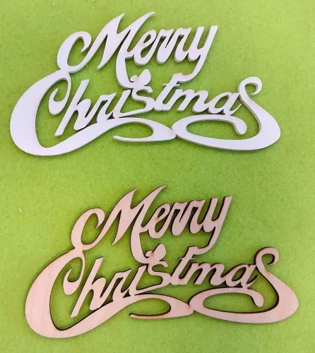 Natúr és Fehér színű ,fa  alapú HDF(nem tömörfa)  Merry christmas 15x8cm 2db/csomag