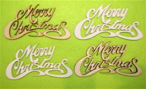  Fehér és natúr színü   ,Nyír rétegelt lemeznatúr ,Natúr,nyír rétegelt lemez    fa Merry christmas 9,5x3,6cm  4db/csomag