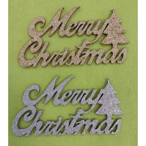   Csillámos ,fa alapú HDF(nem tömörfa)     Merry christmas fenyővel 	2db/csomag	15x8cm  