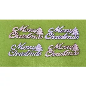   Csillámos ,fa alapú HDF(nem tömörfa)     Merry christmas fenyővel 	4db/csomag	9,5x3,6cm  