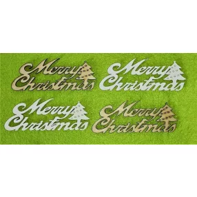   Natúr és Fehér színű ,fa  alapú HDF(nem tömörfa)    Merry christmas fenyővel 4db/csomag	9,5x3,6cm  