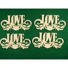 Fehér fa LOVE díszítve 4db/csomag 10x5cm  