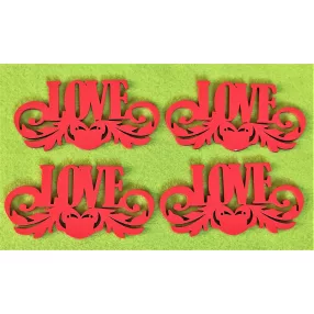  Piros fa LOVE díszítve 10x5cm 4db/csomag