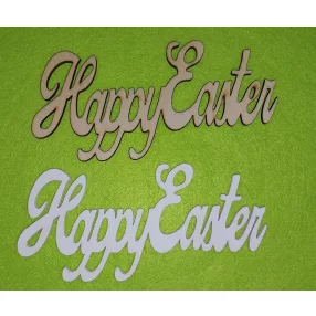Fehér és natúr fa Happy easter 15x7,5cm  2db/csomag