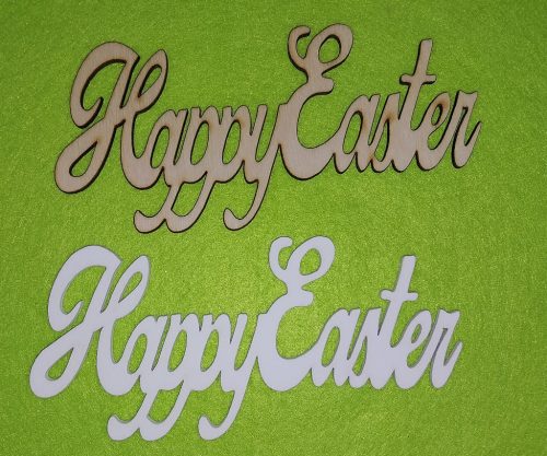 Fehér és natúr fa Happy easter 15x7,5cm  2db/csomag