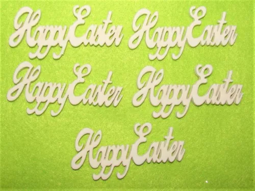Fehér  fa Happy easter	5db/csomag	7x3,5cm  