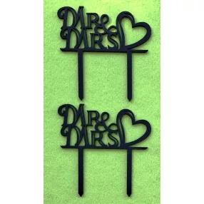    Fekete színű,,nyír rétegelt lemez Mr&MRS beszúrós dísz 2db/csomag	11,5x11,5cm 