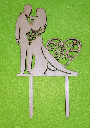 Natúr,nyír rétegelt lemez beszúrós dísz  MR & MRS szemben álló pár		10,5x19cm 