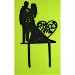    Matt Fekete színű,,nyír rétegelt lemez fa beszúrós dísz  MR & MRS szemben álló pár		10,5x19cm vastagság 3mm	