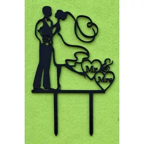    Matt Fekete színű,,nyír rétegelt lemez fa  beszúrós dísz MR & MRS Hosszú hajú lány  13x20cm 
