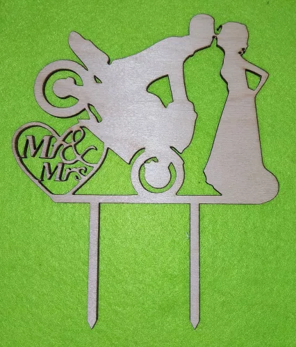 Natúr,nyír rétegelt lemez beszúrós dísz  MR & MRS Motoros	 	14,5x17cm 